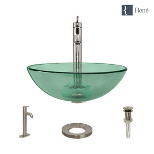 Alternate Image for Rene 17" Round Glass Bathroom Sink, Ivy, with Faucet, R5-5001-IVY-R9-7001-BN