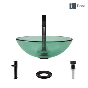 Alternate Image for Rene 17" Round Glass Bathroom Sink, Ivy, with Faucet, R5-5001-IVY-R9-7003-ABR