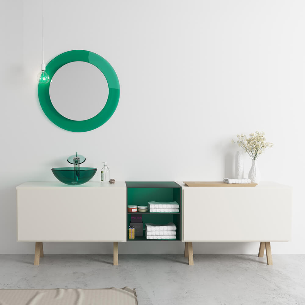 Rene 17" Round Glass Bathroom Sink, Ivy, with Faucet, R5-5001-IVY-R9-7003-ABR - The Sink Boutique