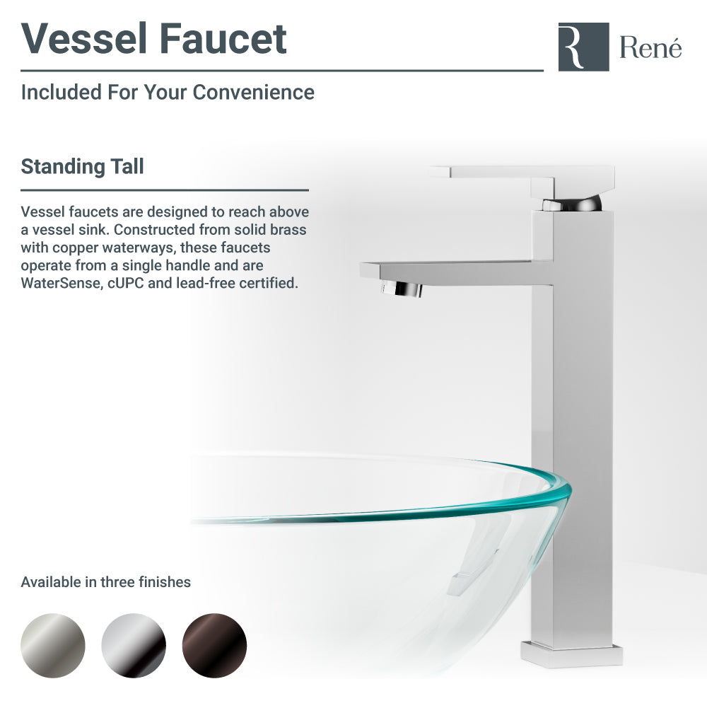 Rene 17" Round Glass Bathroom Sink, Ivy, with Faucet, R5-5001-IVY-R9-7003-ABR - The Sink Boutique