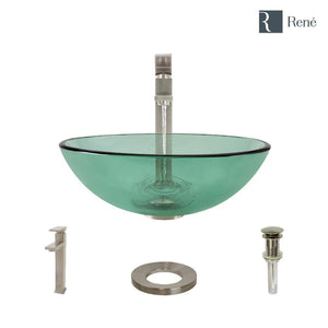 Alternate Image for Rene 17" Round Glass Bathroom Sink, Ivy, with Faucet, R5-5001-IVY-R9-7003-BN