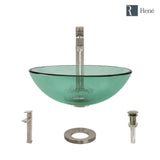 Rene 17" Round Glass Bathroom Sink, Ivy, with Faucet, R5-5001-IVY-R9-7003-BN