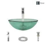 Rene 17" Round Glass Bathroom Sink, Ivy, with Faucet, R5-5001-IVY-R9-7003-C
