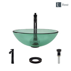 Alternate Image for Rene 17" Round Glass Bathroom Sink, Ivy, with Faucet, R5-5001-IVY-R9-7006-ABR