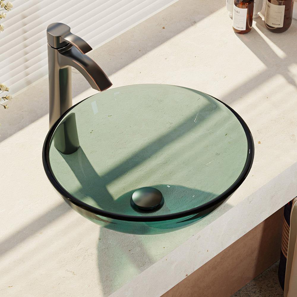 Rene 17" Round Glass Bathroom Sink, Ivy, with Faucet, R5-5001-IVY-R9-7006-ABR - The Sink Boutique