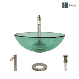 Alternate Image for Rene 17" Round Glass Bathroom Sink, Ivy, with Faucet, R5-5001-IVY-R9-7006-BN
