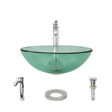 Rene 17" Round Glass Bathroom Sink, Ivy, with Faucet, R5-5001-IVY-R9-7006-C