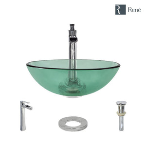 Alternate Image for Rene 17" Round Glass Bathroom Sink, Ivy, with Faucet, R5-5001-IVY-R9-7007-C