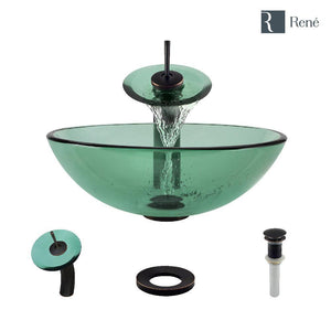 Alternate Image for Rene 17" Round Glass Bathroom Sink, Ivy, with Faucet, R5-5001-IVY-WF-ABR