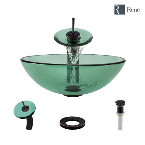 Rene 17" Round Glass Bathroom Sink, Ivy, with Faucet, R5-5001-IVY-WF-ABR