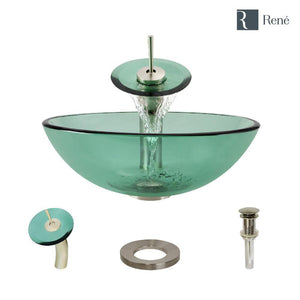 Alternate Image for Rene 17" Round Glass Bathroom Sink, Ivy, with Faucet, R5-5001-IVY-WF-BN