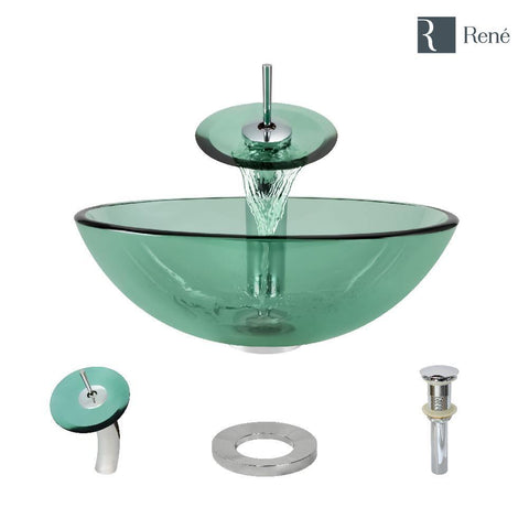 Rene 17" Round Glass Bathroom Sink, Ivy, with Faucet, R5-5001-IVY-WF-C