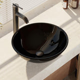 Rene 17" Round Glass Bathroom Sink, Noir, with Faucet, R5-5001-NOR-R9-7001-ABR - The Sink Boutique