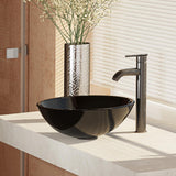 Rene 17" Round Glass Bathroom Sink, Noir, with Faucet, R5-5001-NOR-R9-7001-ABR - The Sink Boutique