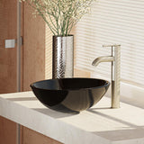 Rene 17" Round Glass Bathroom Sink, Noir, with Faucet, R5-5001-NOR-R9-7001-BN - The Sink Boutique