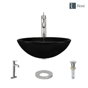 Alternate Image for Rene 17" Round Glass Bathroom Sink, Noir, with Faucet, R5-5001-NOR-R9-7001-C