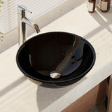Rene 17" Round Glass Bathroom Sink, Noir, with Faucet, R5-5001-NOR-R9-7001-C - The Sink Boutique