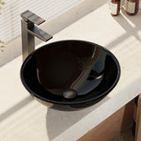 Rene 17" Round Glass Bathroom Sink, Noir, with Faucet, R5-5001-NOR-R9-7003-ABR - The Sink Boutique