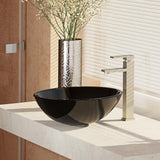 Rene 17" Round Glass Bathroom Sink, Noir, with Faucet, R5-5001-NOR-R9-7003-BN - The Sink Boutique