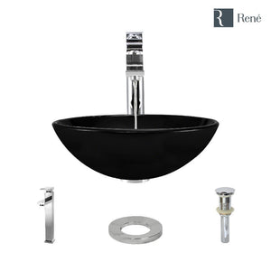 Alternate Image for Rene 17" Round Glass Bathroom Sink, Noir, with Faucet, R5-5001-NOR-R9-7003-C