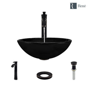 Alternate Image for Rene 17" Round Glass Bathroom Sink, Noir, with Faucet, R5-5001-NOR-R9-7006-ABR