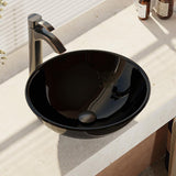 Rene 17" Round Glass Bathroom Sink, Noir, with Faucet, R5-5001-NOR-R9-7006-ABR - The Sink Boutique