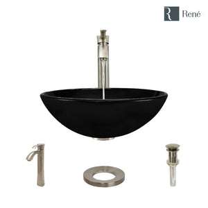 Alternate Image for Rene 17" Round Glass Bathroom Sink, Noir, with Faucet, R5-5001-NOR-R9-7006-BN