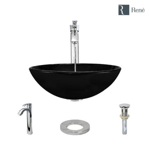 Alternate Image for Rene 17" Round Glass Bathroom Sink, Noir, with Faucet, R5-5001-NOR-R9-7006-C