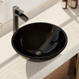 Rene 17" Round Glass Bathroom Sink, Noir, with Faucet, R5-5001-NOR-R9-7007-ABR - The Sink Boutique