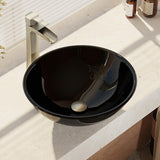 Rene 17" Round Glass Bathroom Sink, Noir, with Faucet, R5-5001-NOR-R9-7007-BN - The Sink Boutique