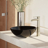 Rene 17" Round Glass Bathroom Sink, Noir, with Faucet, R5-5001-NOR-R9-7007-BN - The Sink Boutique