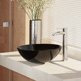 Rene 17" Round Glass Bathroom Sink, Noir, with Faucet, R5-5001-NOR-R9-7007-C - The Sink Boutique