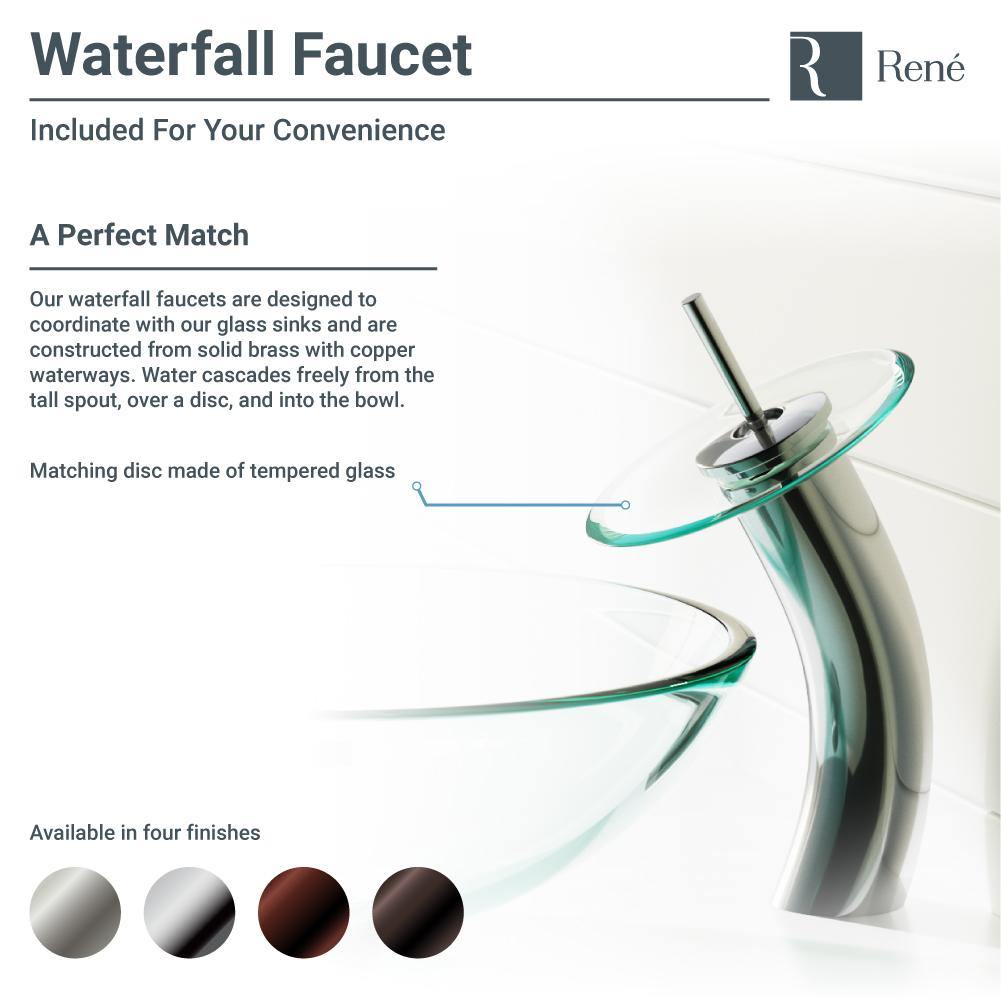 Rene 17" Round Glass Bathroom Sink, Noir, with Faucet, R5-5001-NOR-WF-ABR - The Sink Boutique