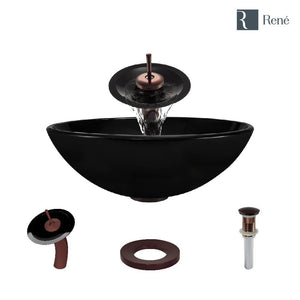 Alternate Image for Rene 17" Round Glass Bathroom Sink, Noir, with Faucet, R5-5001-NOR-WF-ORB