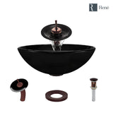 Rene 17" Round Glass Bathroom Sink, Noir, with Faucet, R5-5001-NOR-WF-ORB