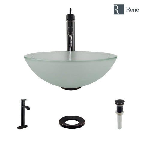 Rene 17" Round Glass Bathroom Sink, Frosted, with Faucet, R5-5002-R9-7001-ABR