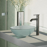 Rene 17" Round Glass Bathroom Sink, Frosted, with Faucet, R5-5002-R9-7001-ABR - The Sink Boutique