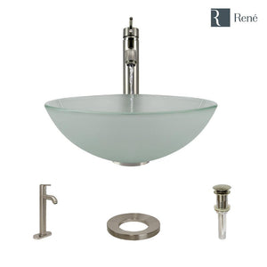 Alternate Image for Rene 17" Round Glass Bathroom Sink, Frosted, with Faucet, R5-5002-R9-7001-BN