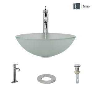 Alternate Image for Rene 17" Round Glass Bathroom Sink, Frosted, with Faucet, R5-5002-R9-7001-C