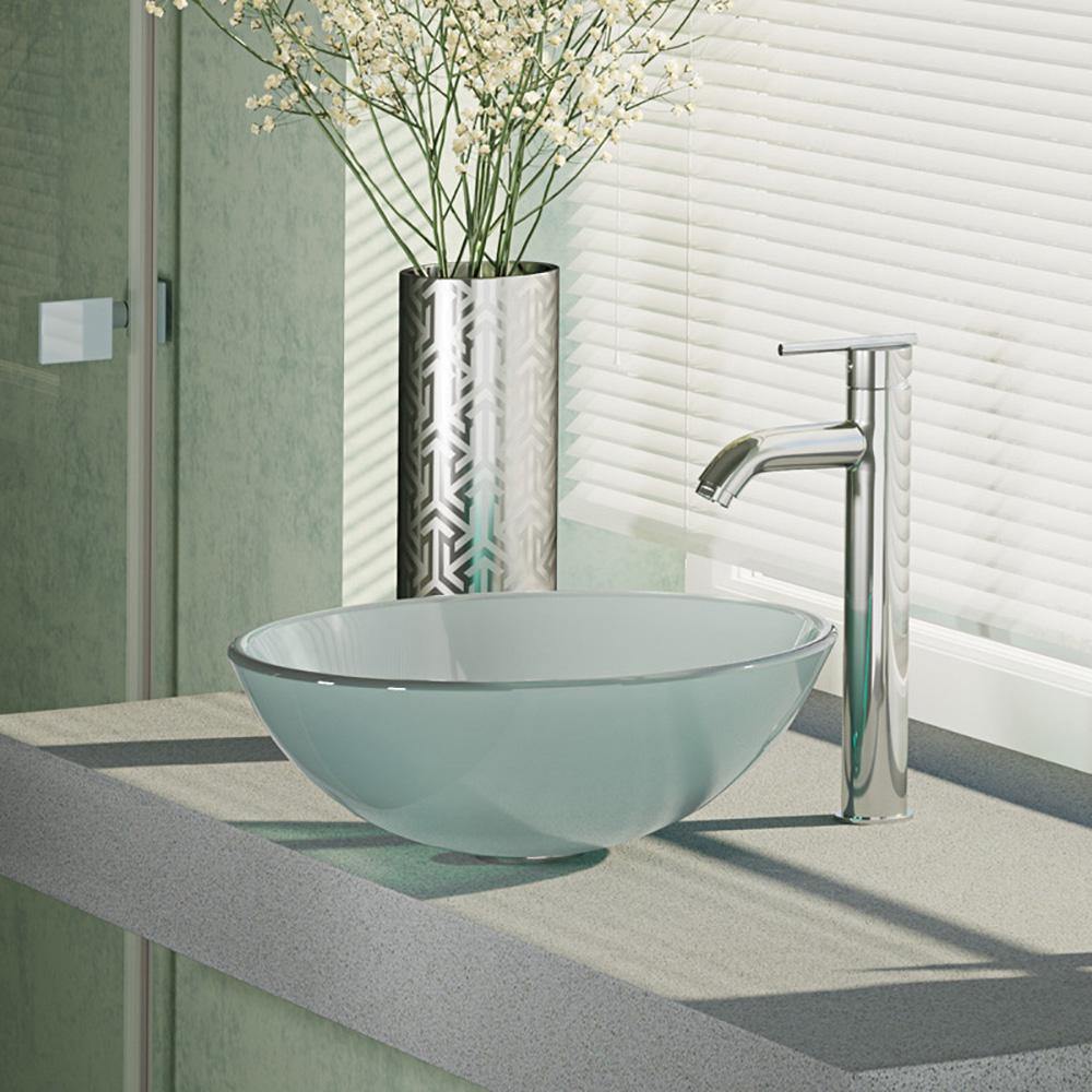 Rene 17" Round Glass Bathroom Sink, Frosted, with Faucet, R5-5002-R9-7001-C - The Sink Boutique