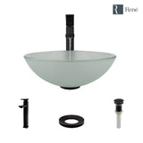 Rene 17" Round Glass Bathroom Sink, Frosted, with Faucet, R5-5002-R9-7003-ABR