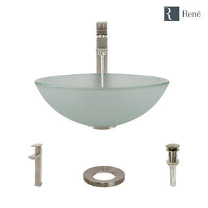 Alternate Image for Rene 17" Round Glass Bathroom Sink, Frosted, with Faucet, R5-5002-R9-7003-BN