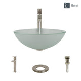 Rene 17" Round Glass Bathroom Sink, Frosted, with Faucet, R5-5002-R9-7003-BN