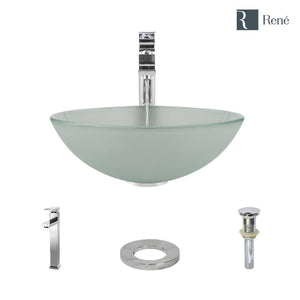 Alternate Image for Rene 17" Round Glass Bathroom Sink, Frosted, with Faucet, R5-5002-R9-7003-C