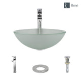 Rene 17" Round Glass Bathroom Sink, Frosted, with Faucet, R5-5002-R9-7003-C