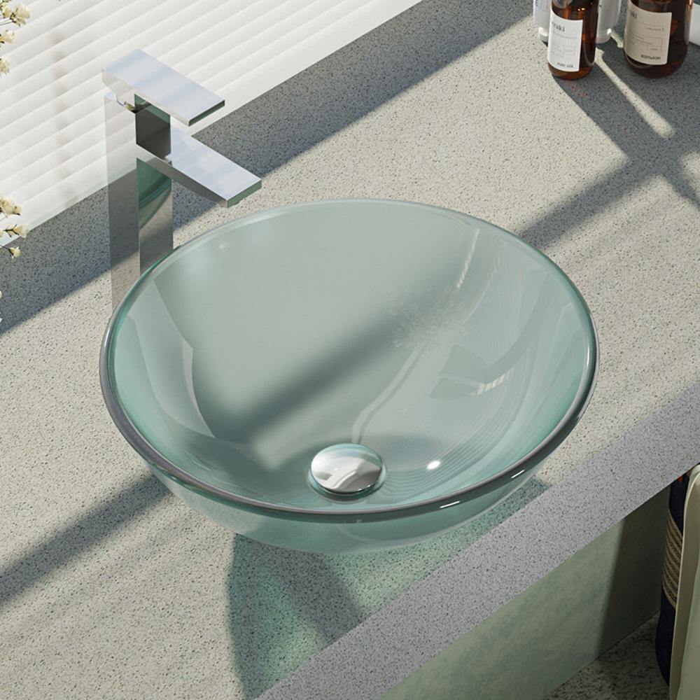 Rene 17" Round Glass Bathroom Sink, Frosted, with Faucet, R5-5002-R9-7003-C - The Sink Boutique