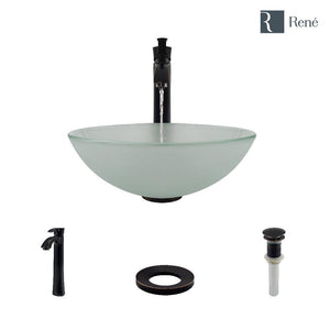Alternate Image for Rene 17" Round Glass Bathroom Sink, Frosted, with Faucet, R5-5002-R9-7006-ABR