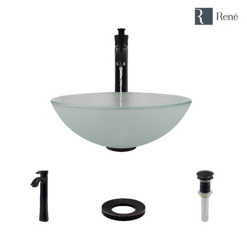 Rene 17" Round Glass Bathroom Sink, Frosted, with Faucet, R5-5002-R9-7006-ABR