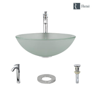 Alternate Image for Rene 17" Round Glass Bathroom Sink, Frosted, with Faucet, R5-5002-R9-7006-C