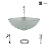 Rene 17" Round Glass Bathroom Sink, Frosted, with Faucet, R5-5002-R9-7006-C